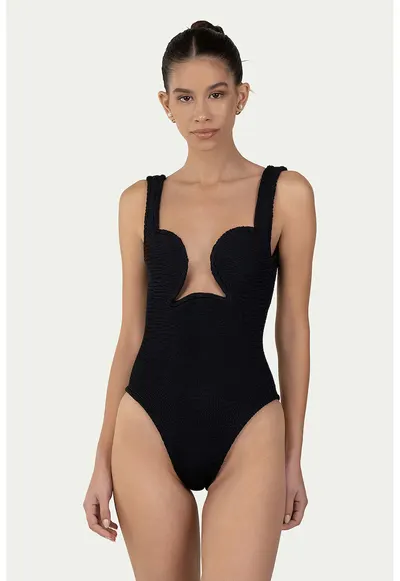 Costum de baie intreg cu decolteu adanc - Negru