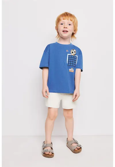 Tricou de bumbac cu buzunar pe piept - Albastru