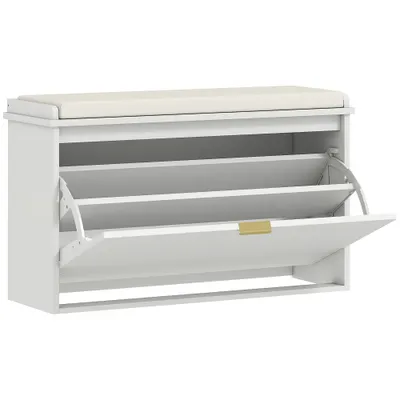 HOMCOM Bancă pentru Pantofi cu Raft Interior Reglabil și Detașabil, 80x26x47.5 cm, Alb și Bej | Aosom Romania