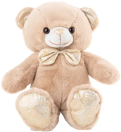 Jucărie de pluș Amek Toys - Urs bej cu papion auriu, 26 cm