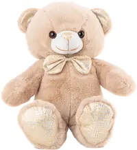 Jucărie de pluș Amek Toys - Urs bej cu papion auriu, 26 cm;