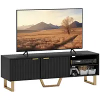 HOMCOM Mobilier TV banc TV pentru televizor de până la 70 de inch - dulap cu 2 uși canelate, compartiment deschis și trecere cabluri | Aosom Romania