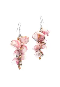 Cercei lungi statement - Zia Fashion - Delight - flori din voal - perle Mallorca si inox