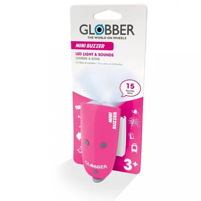 Claxon Globber Mini Buzzer, cu lumina LED si 15 sunete diferite, culoare roz