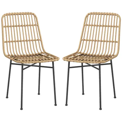 HOMCOM Set 2 Scaune pentru Bucătărie și Living Stil Boho, Scaune Moderne din PE Ratan și Oțel, 45x57x83 cm, Galben | Aosom Romania