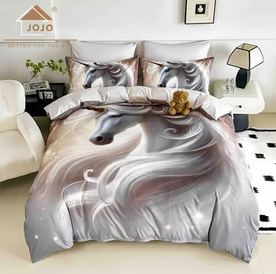 Lenjerie de Pat Bumbac Finet 5D 4 Piese cu Elastic 140x200 , Silver Unicorn