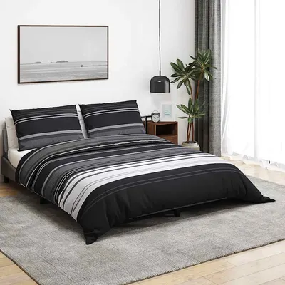 vidaXL Set cu husă de pilotă, negru și alb, 155x220 cm, bumbac