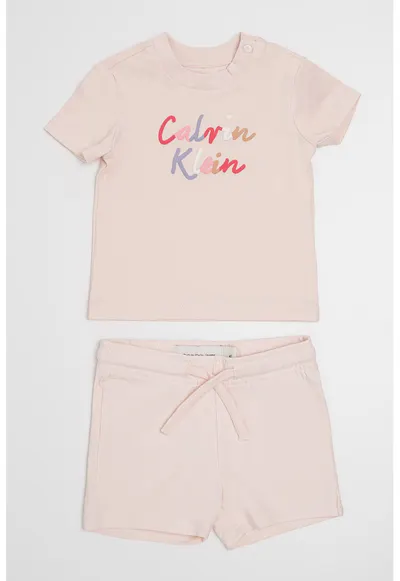 Set de pantaloni scurti si tricou cu imprimeu logo - 2 Piese - Roz pal