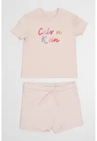 Set de pantaloni scurti si tricou cu imprimeu logo - 2 Piese - Roz pal