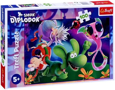 Puzzle Trefl din 100 piese - Micul dinozaur Diplodocus și prietenii săi