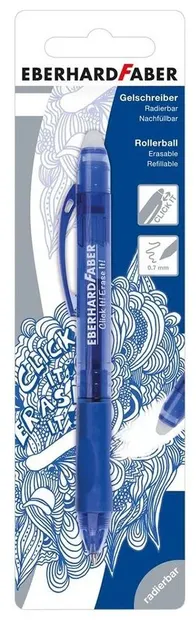 Roller cu gel Eberhard Faber - Click it, automat, ștergabil, 0,7 mm, cerneală albastră