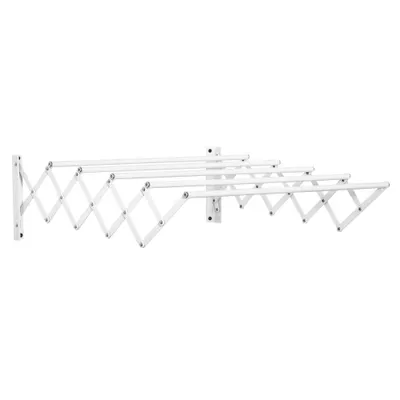 HOMCOM Uscător de Rufe Retractabil pentru Perete, Uscător Pliabil Economisitor de Spațiu din Metal pentru Interior și Exterior, 63,5x60x20 cm, Alb | Aosom Romania