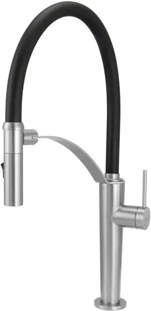 Baterie pentru chiuveta bucatarie, otel, cap mixer, pipa flexibila, 2 tipuri de jet, Deante Corda