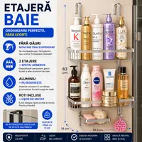 Etajera pentru Baie - Din Aluminiu, Montare prin Suspendare, 3 Compartimente, Argintiu