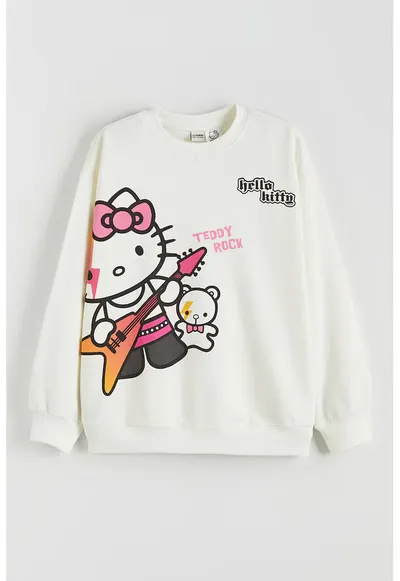 Bluza de trening cu imprimeu Hello Kitty - Alb