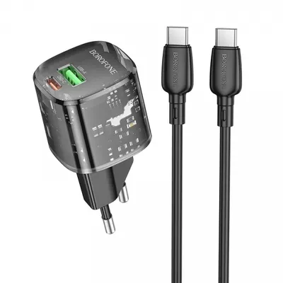 Incarcator Retea Cu Cablu USB-C Borofone BN17 Sunlight, 20W, 3A, 1 x USB-A - 1 x USB-C, Negru