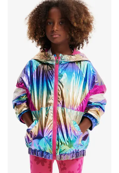 Jacheta holografica cu gluga Rainbow