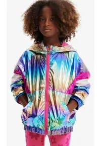 Jacheta holografica cu gluga Rainbow -