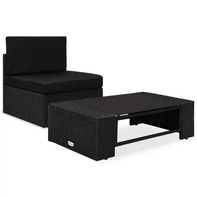 vidaXL Set mobilier de grădină, 2 piese, negru, poliratan