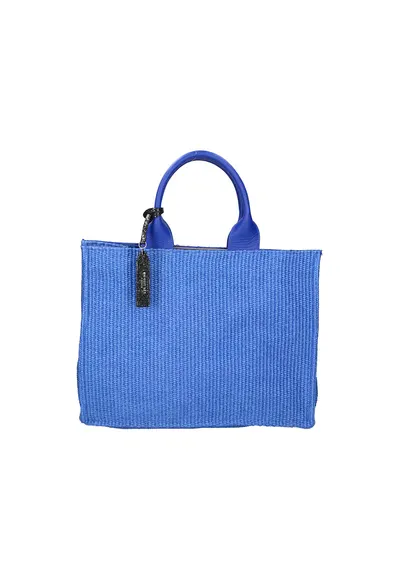 Geanta de piele si material textil cu maner - Turcoaz