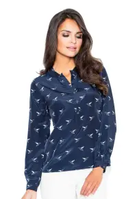 Bluza eleganta M254 fara guler - maneci lungi - bleumarin - poliester -