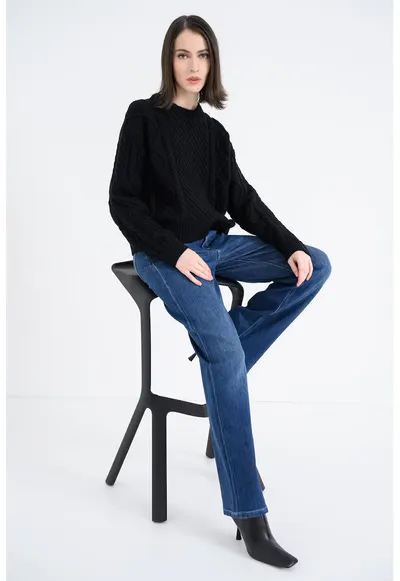 Pulover din amestec de lana cu model torsade - Negru