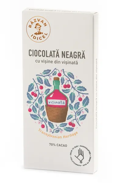 Ciocolata neagra 70% cacao cu visine din visinata, 80g, Razvan Idicel