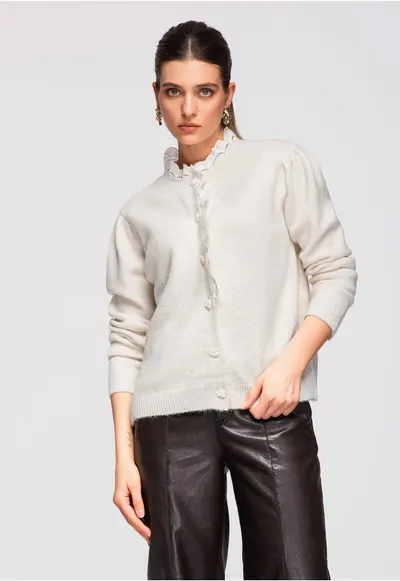 Cardigan lejer cu insertii de dantela