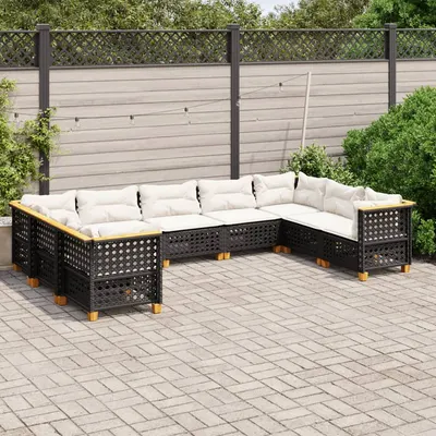Gossi set mobilier de gradina cu perne, 9 piese, negru, poliratan