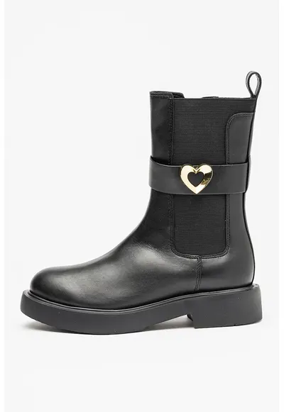Ghete din piele cu garnitura din material textil - Negru