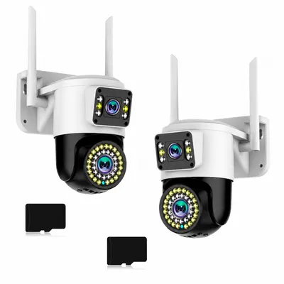Set 2 x Camera Video Dual Lens 6MP, 42 LED, Vedere 360°, Wi-Fi, Card 32GB