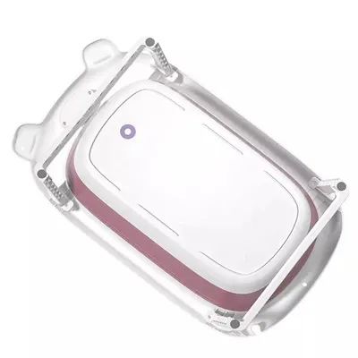 Cadita Little Mom Bear Pink pliabila cu margini rotunjite, dop evacuare apa, picioare antiderapante, suprafata antialunecare, dimensiune 81,7 x 47 x 21,6 cm