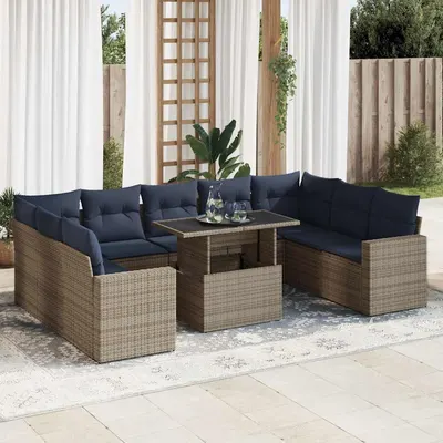Gossi set mobilier de gradina cu perne, 10 piese, gri, poliratan