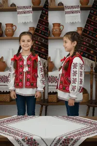 Vesta rosie cu broderie pentru fetite Draga