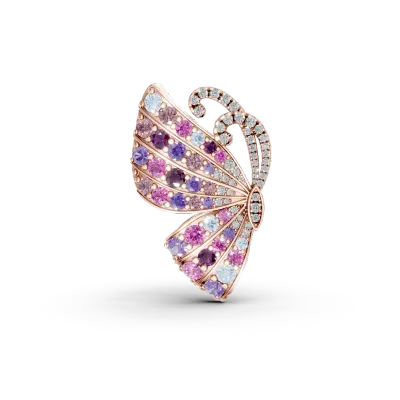 Brosa fluture din aur roz cu pietre pretioase si semipretioase de 1.6ct
