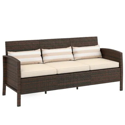 Outsunny Canapea de exterior cu 3 locuri, din ratan PE, cu perne confortabile și detașabile, 173x68x78 cm, maro | Aosom Romania