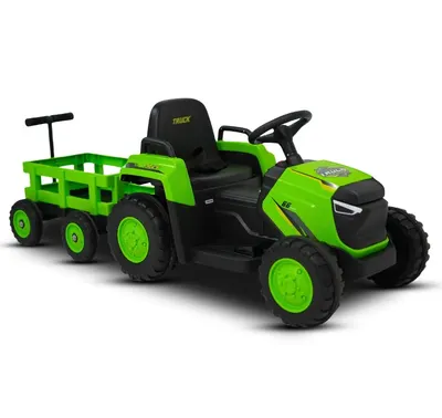 Tractor electric pentru copii Nichiduta Truck Green cu remorca,telecomanda 2.4G cu 3 viteze,acumulator 12V,2 motoarex35w,faruri cu lumini led functionale,slow start,suspensii punte spate