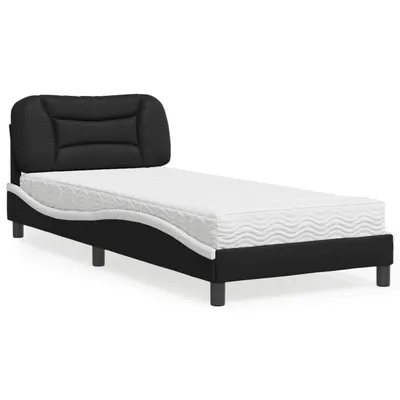 vidaXL Pat cu saltea, Hvar, negru și alb, 90x200 cm, piele ecologică