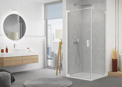 Cabina de dus 90x75 cm cu usa batanta si profil compensator, alb, instalare usa stanga, Ronal Cadura