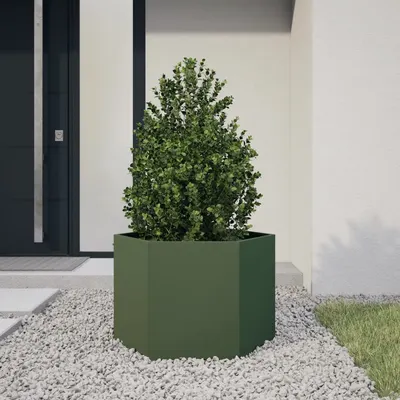 Gossi jardiniera gradina verde masliniu 69x60x45 cm otel hexagonal