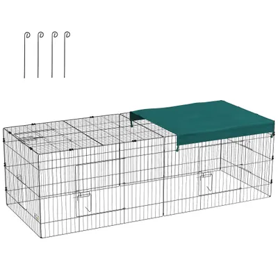 PawHut Tarc Exterior pentru Animale Mici, Spațiu pentru Pui, Iepuri, Chinchilla, cu Acoperiș, 220x85x70 cm, Verde | Aosom Romania
