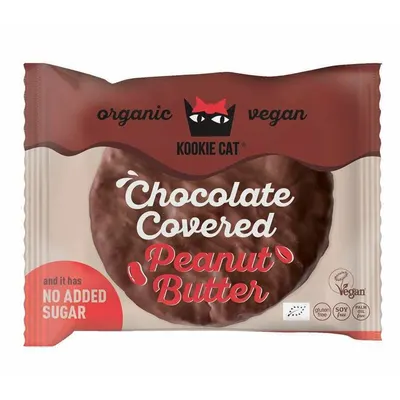 Cookie cu crema de arahide invelita in ciocolata bio 50g Kookie Cat