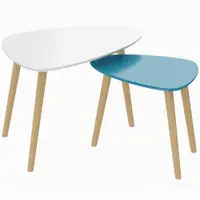 HOMCOM Set de 2 măsuțe nestingășești cu design scandinav picioare din lemn și blat din lemn, alb și albastru | Aosom Romania