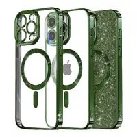 Husa MagSafe pentru Apple iPhone 15 Pro, Techsuit, Luxury Glitter, Verde Inchis