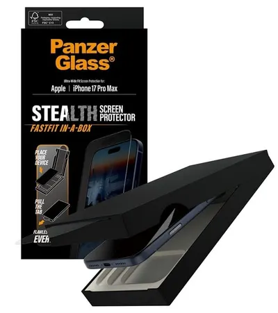Protector de sticlă PanzerGlass - Stealth, Fastfit in-a-box, iPhone 17 Pro Max, transparent