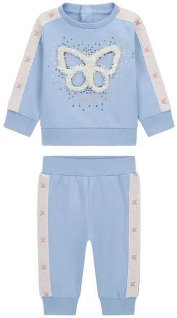 Set din 2 piese Guess - Bluză cu fluture și pantaloni, albastru, 18 luni