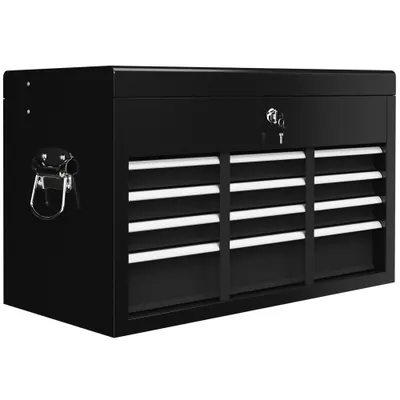 HOMCOM Comodă pentru Scule Portabilă, Cutie Metalică cu Carcasă Superioară și Glisiere pe Rulmenți cu Bile, 60x26x34 cm, Negru | Aosom Romania