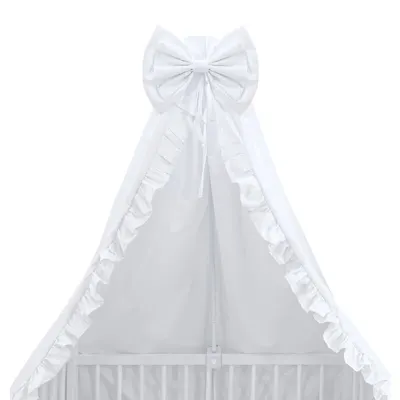 Baldachin, MimiNu, Din tull, pentru patut, cu funda si volan, 210x145 cm, Material certificat Oeko Tex Standard 100, Alb