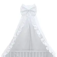 Baldachin, MimiNu, Din tull, pentru patut, cu funda si volan, 210x145 cm, Material certificat Oeko Tex Standard 100, Alb