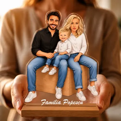 Caricatura Familie 3 personaje model B - Statueta Personalizata tip Trofeu